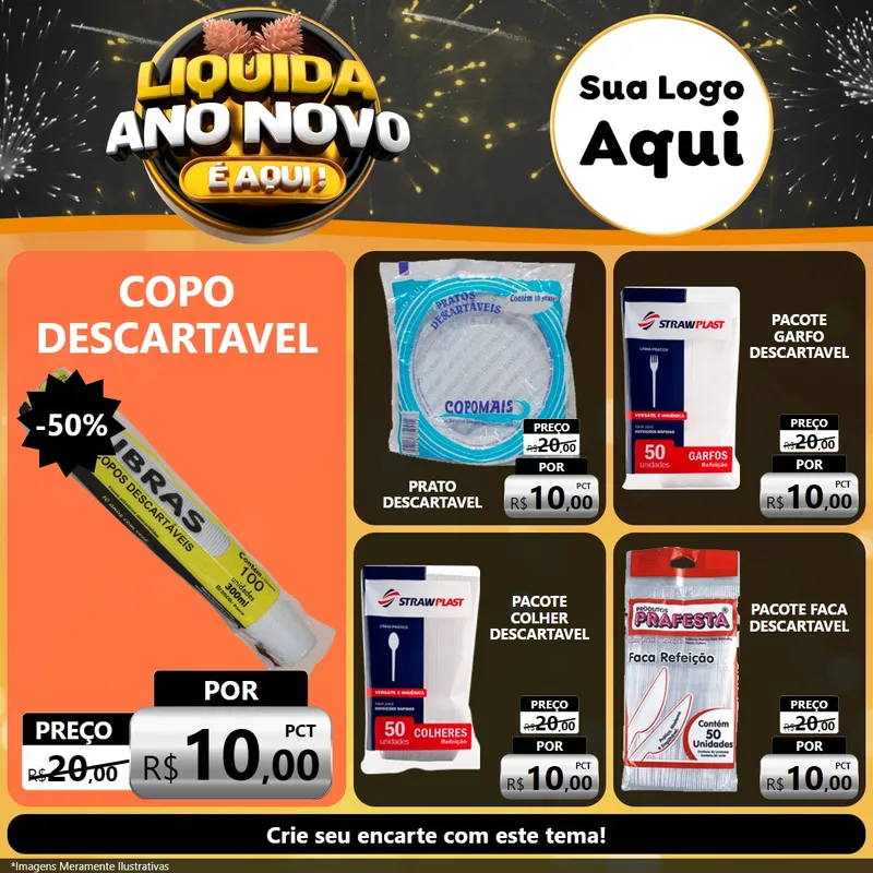 Modelo de Rede Social para Feed Facebook com o tema Liquida Ano Novo É Aqui! para Embalagens