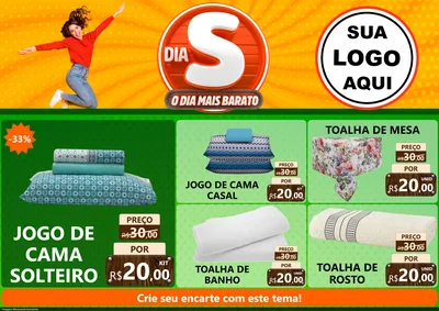 Modelo de Encarte para Encarte A4 Horizontal com o tema Dia S - O Dia Mais Barato para Cama, Mesa e Banho