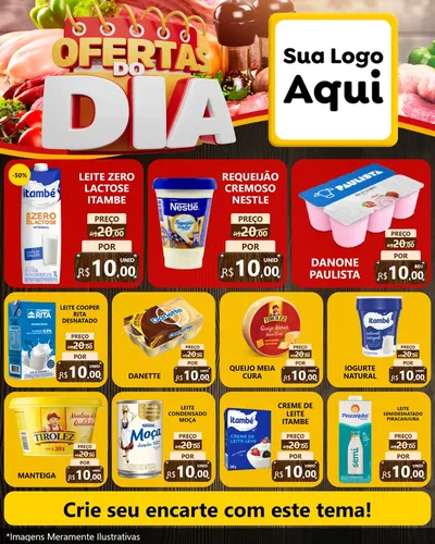 Modelo de Rede Social para Feed Instagram com o tema Ofertas do Dia para Frios e Laticínios