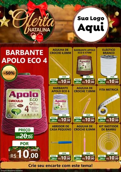 Modelo de Encarte para Encarte A4 Vertical com o tema Ofertas Natalina para Armarinho e Aviamentos