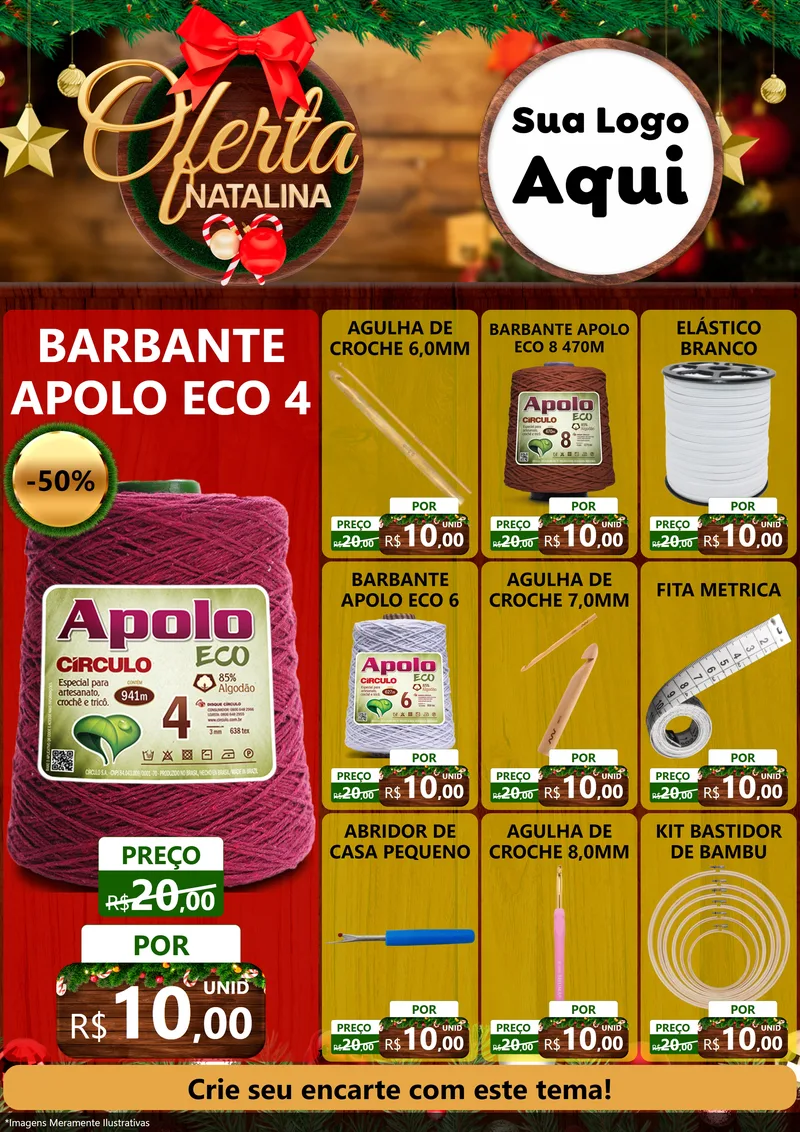 Modelo de Encarte para Encarte A4 Vertical com o tema Ofertas Natalina para Armarinho e Aviamentos