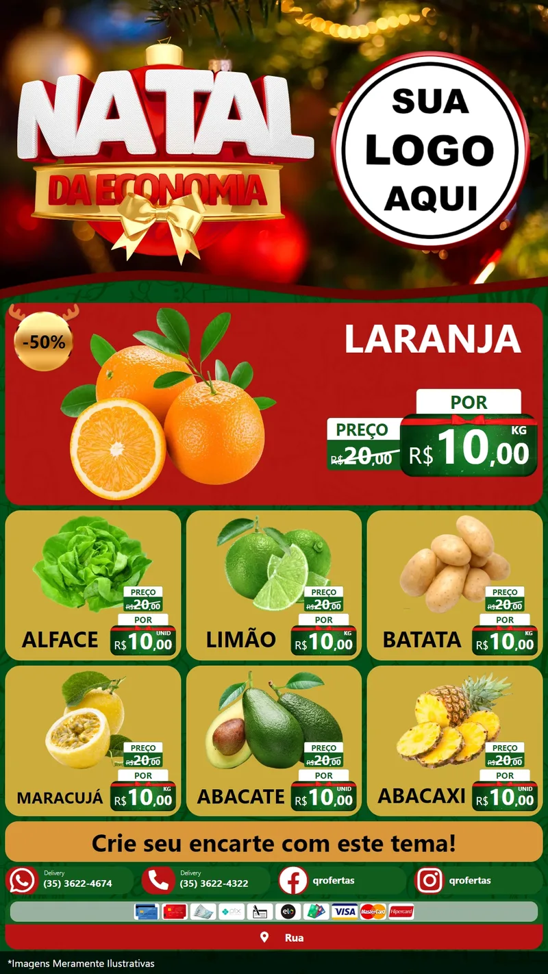 Modelo de Rede Social para Stories com o tema Natal da Economia para Hortifrúti