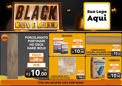 Modelo de Encarte para Encarte A4 Horizontal com o tema Black November para Pisos e revestimentos