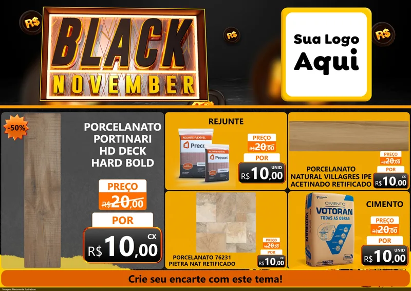 Modelo de Encarte para Encarte A4 Horizontal com o tema Black November para Pisos e revestimentos