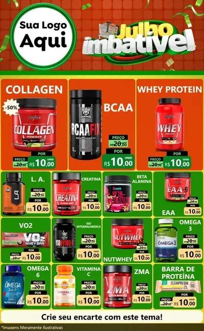 Modelo de Encarte para Encarte Grande com o tema Julho Imbatível para Suplementos alimentares