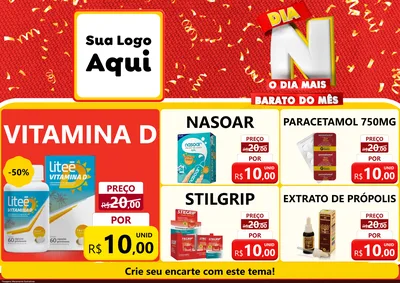 Modelo de Encarte para Encarte A4 Horizontal com o tema Dia N o Dia Mais Barato do Mês para Farmácia