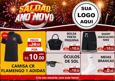 Modelo de Encarte para Encarte A4 Horizontal com o tema Saldão de Ano Novo para Roupas e acessórios