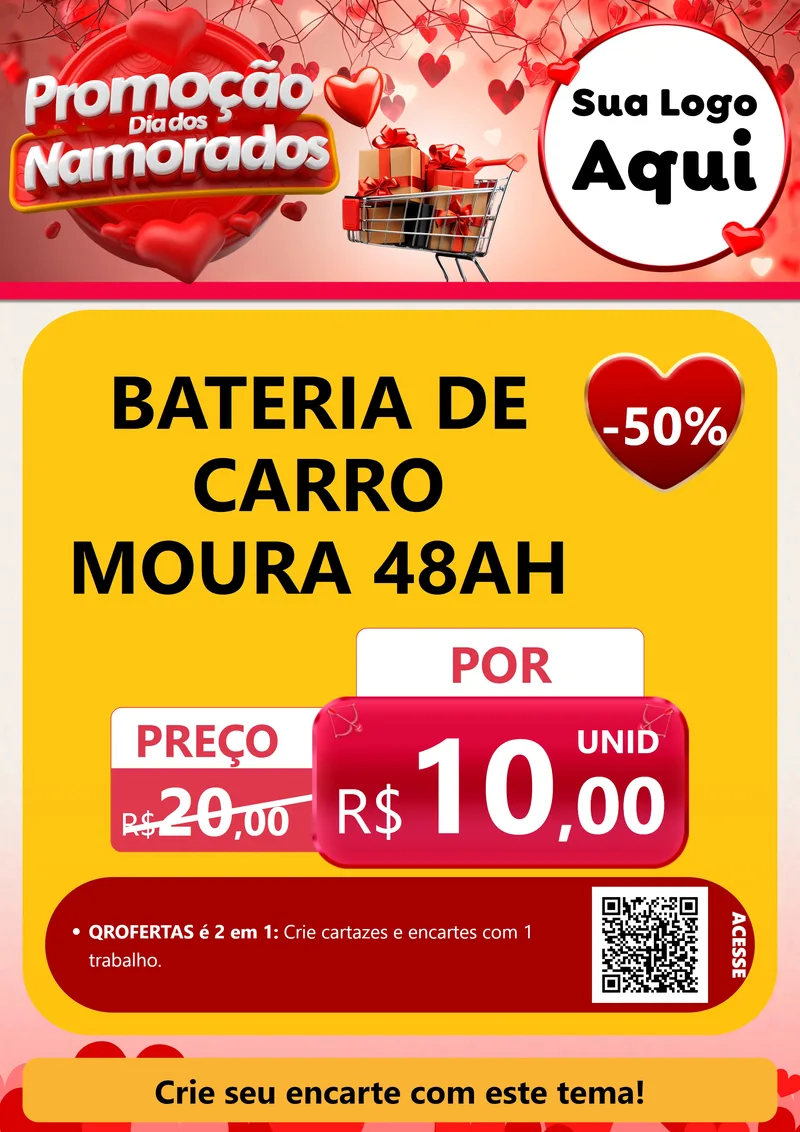 Modelo de Cartaz para Cartaz A4 Vertical com o tema Promoção Dia dos Namorados para Baterias Elétricas
