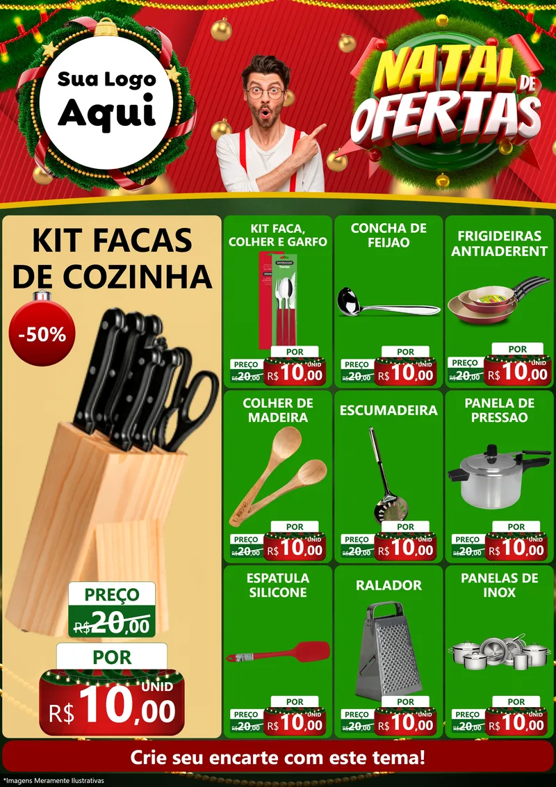 Modelo de Encarte para Encarte A4 Vertical com o tema Natal de Ofertas para Utilidades Domésticas