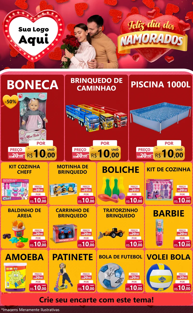 Modelo de Encarte para Encarte Grande com o tema Feliz Dia Dos Namorados para Brinquedos