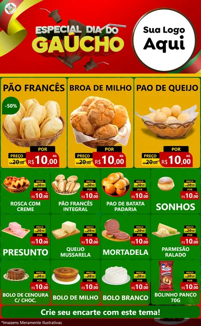 Modelo de Encarte para Encarte Grande com o tema Especial Dia do Gaúcho para Padaria