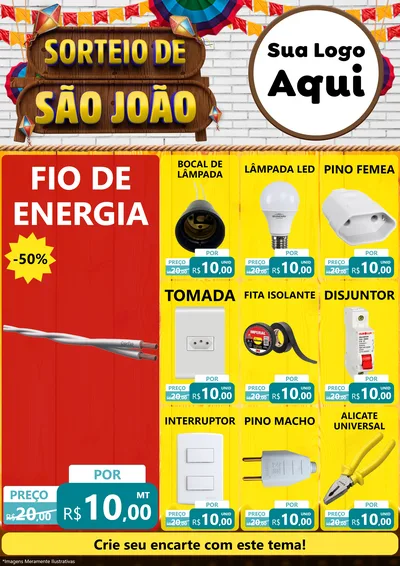 Modelo de Encarte para Encarte A4 Vertical com o tema Sorteio de São João para Materiais Elétricos