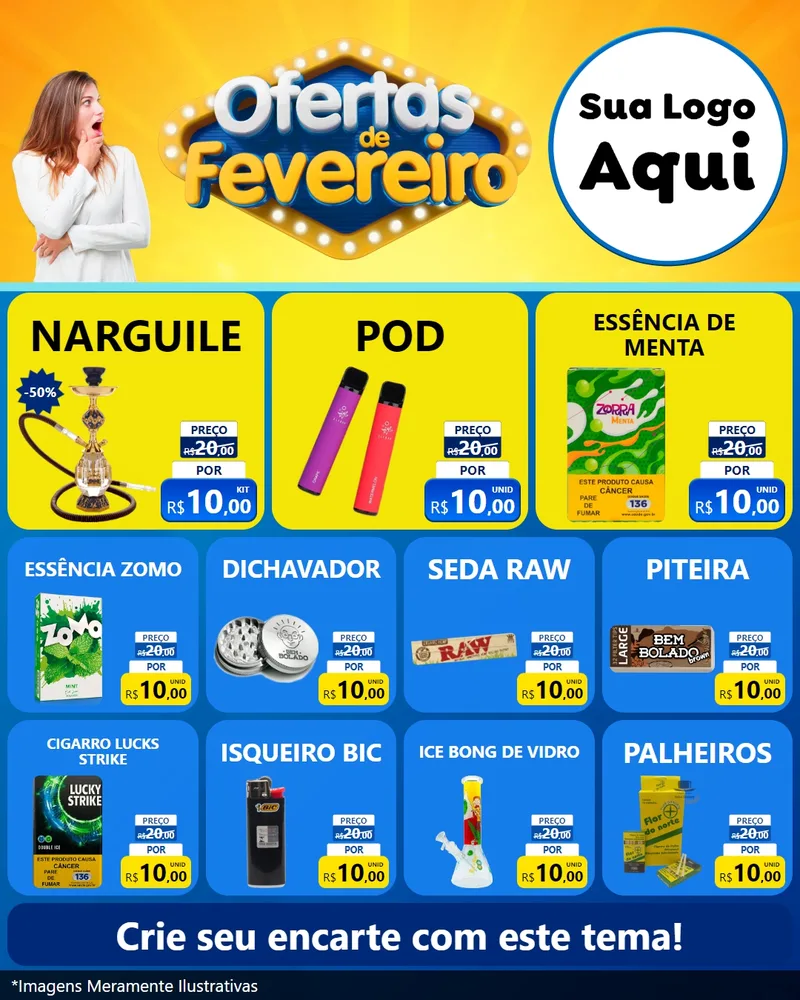 Modelo de Rede Social para Feed Instagram com o tema Ofertas de Fevereiro para Tabacaria