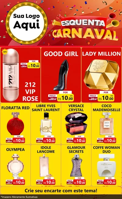 Modelo de Encarte para Encarte Grande com o tema Esquenta Carnaval para Perfumes