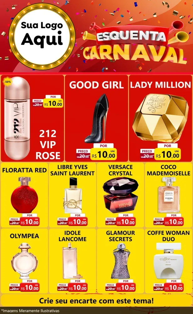 Modelo de Encarte para Encarte Grande com o tema Esquenta Carnaval para Perfumes