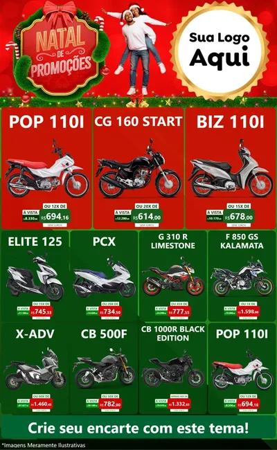 Modelo de Encarte para Encarte Grande com o tema Natal de Promoções para Concessionaria de Motos