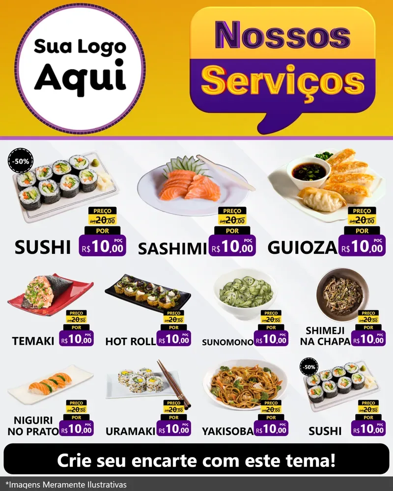 Modelo de Rede Social para Feed Instagram com o tema Nossos Serviços para Comida japonesa