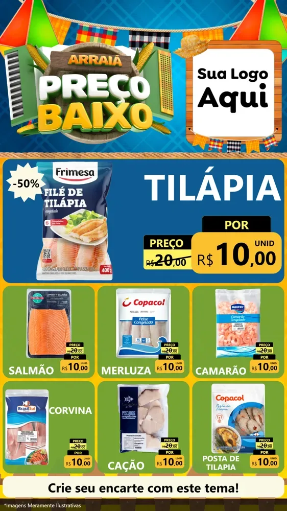 Modelo de Rede Social para Stories com o tema Arraiá de Preço Baixo - Junina para Peixaria