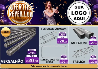Modelo de Encarte para Encarte A4 Horizontal com o tema Ofertas de Réveillon para Ferragens