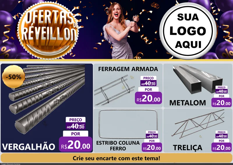 Modelo de Encarte para Encarte A4 Horizontal com o tema Ofertas de Réveillon para Ferragens