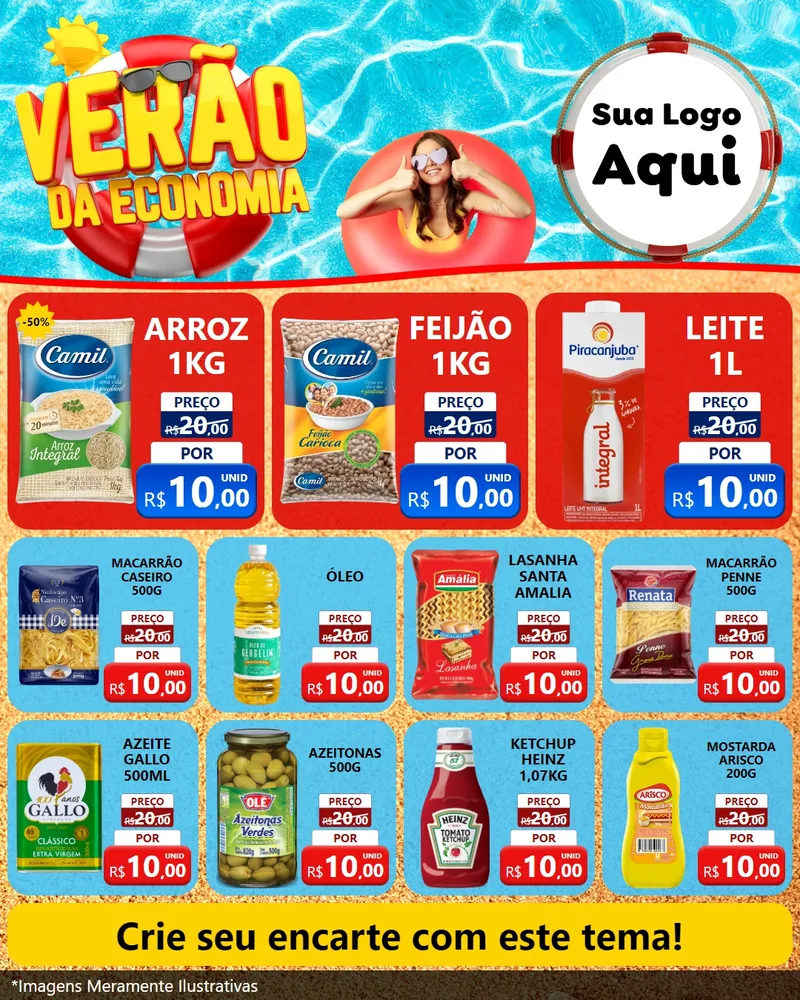 Modelo de Rede Social para Feed Instagram com o tema Verão da Economia para Supermercado