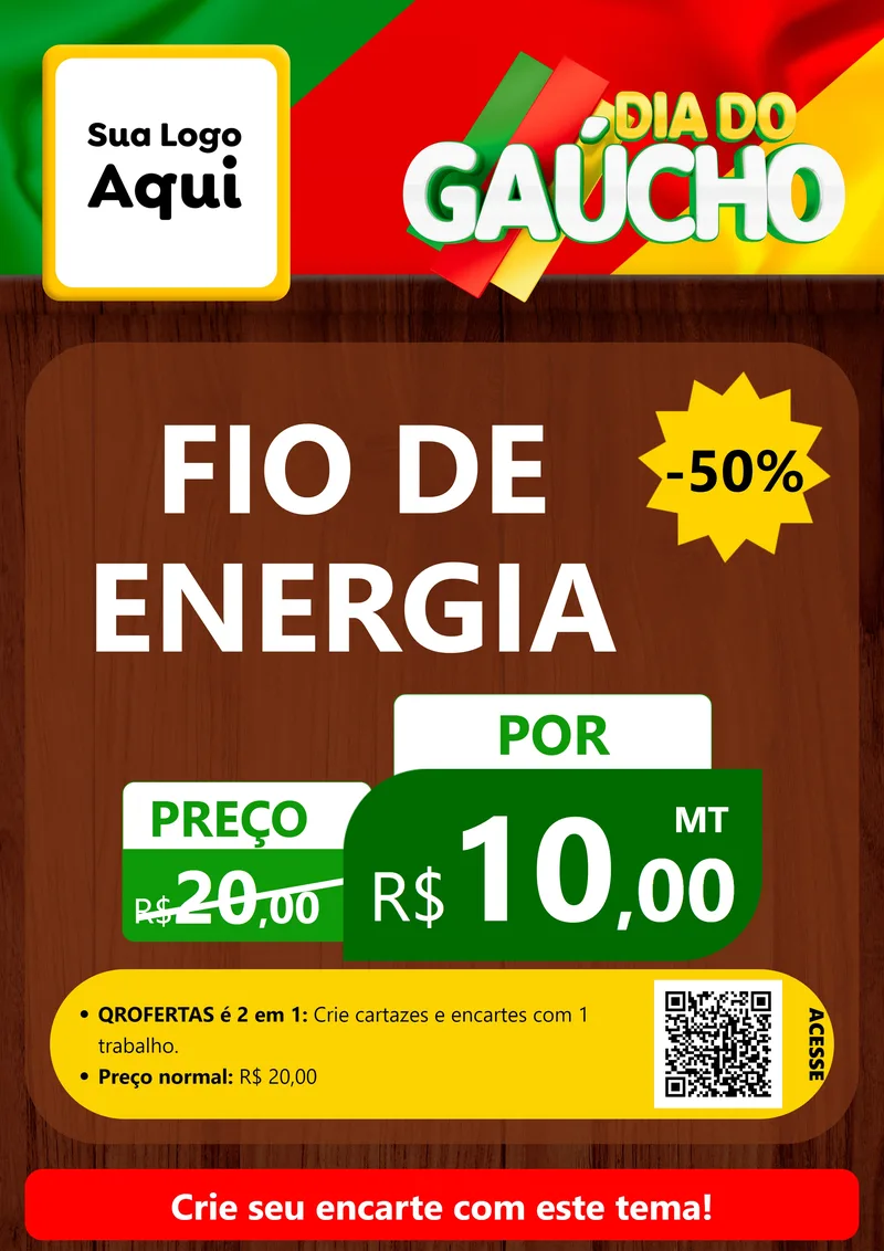 Modelo de Cartaz para Cartaz A4 Vertical com o tema Dia do Gaúcho para Materiais Elétricos