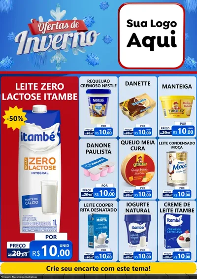 Modelo de Encarte para Encarte A4 Vertical com o tema Ofertas de Inverno para Frios e Laticínios