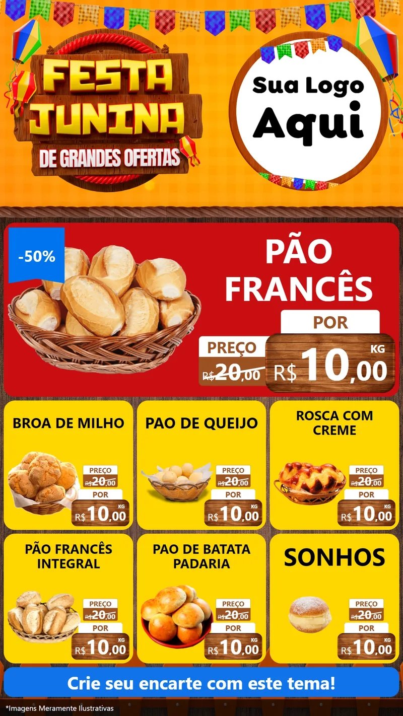 Modelo de Rede Social para Stories com o tema Festa Junina de Grandes Ofertas para Padaria