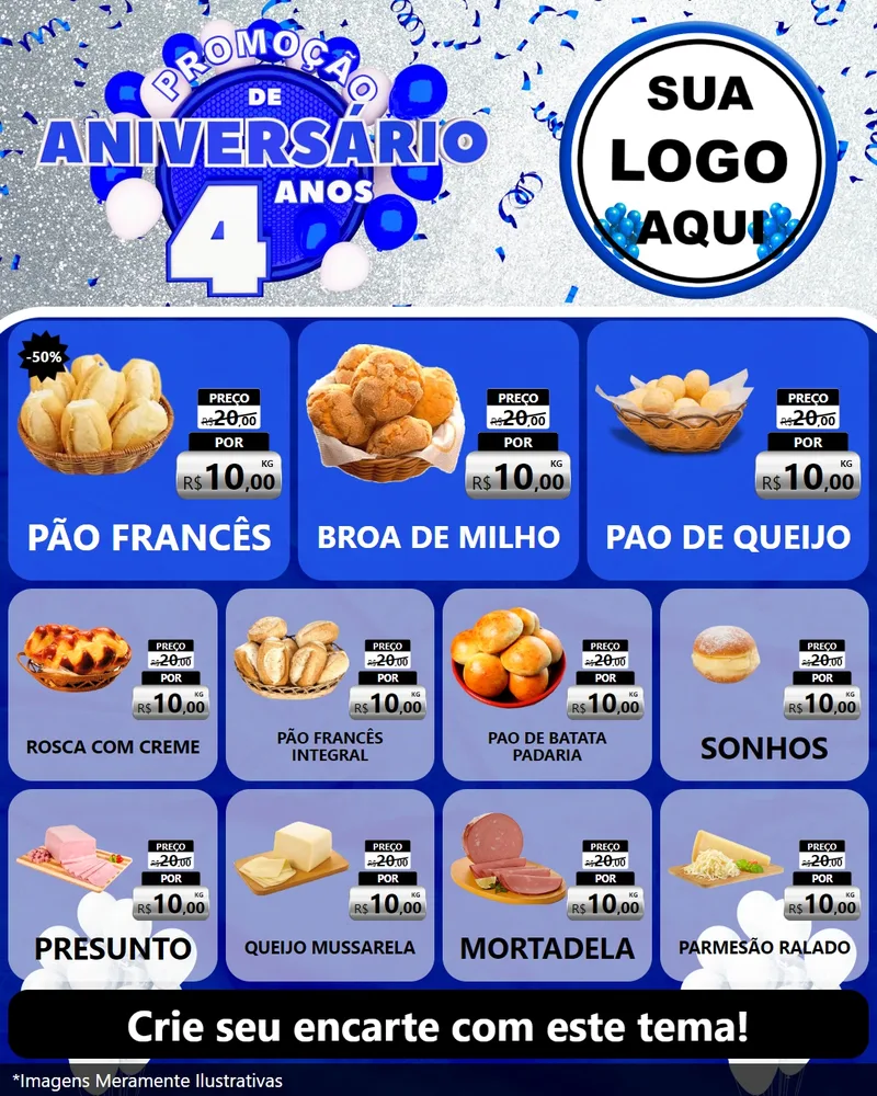 Modelo de Rede Social para Feed Instagram com o tema Promoção de Aniversário - 4 Anos para Padaria