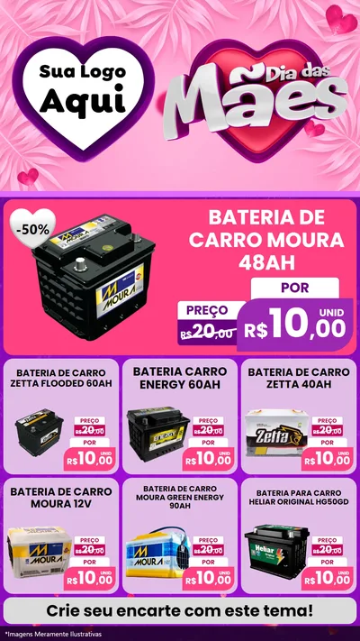 Modelo de Rede Social para Stories com o tema Dia das Mães para Baterias Elétricas