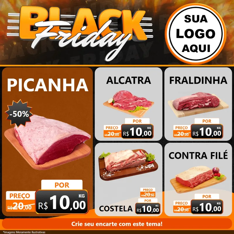 Modelo de Rede Social para Feed Facebook com o tema Black Friday para Açougue