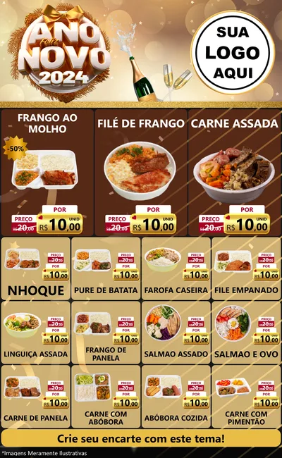 Modelo de Encarte para Encarte Grande com o tema Feliz Ano Novo 2027 para Restaurante