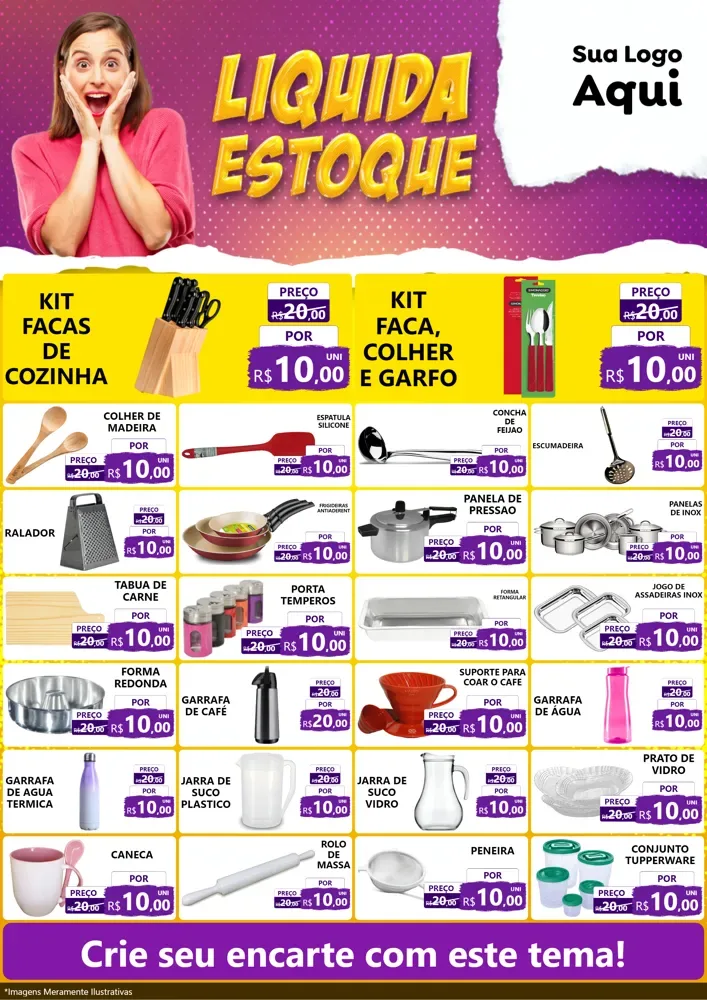 Modelo de Encarte para Encarte A4 Vertical com o tema Liquida estoque para Utilidades Domésticas