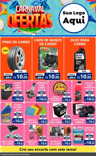 Modelo de Encarte para Encarte Grande com o tema Carnaval de Ofertas para Auto peças