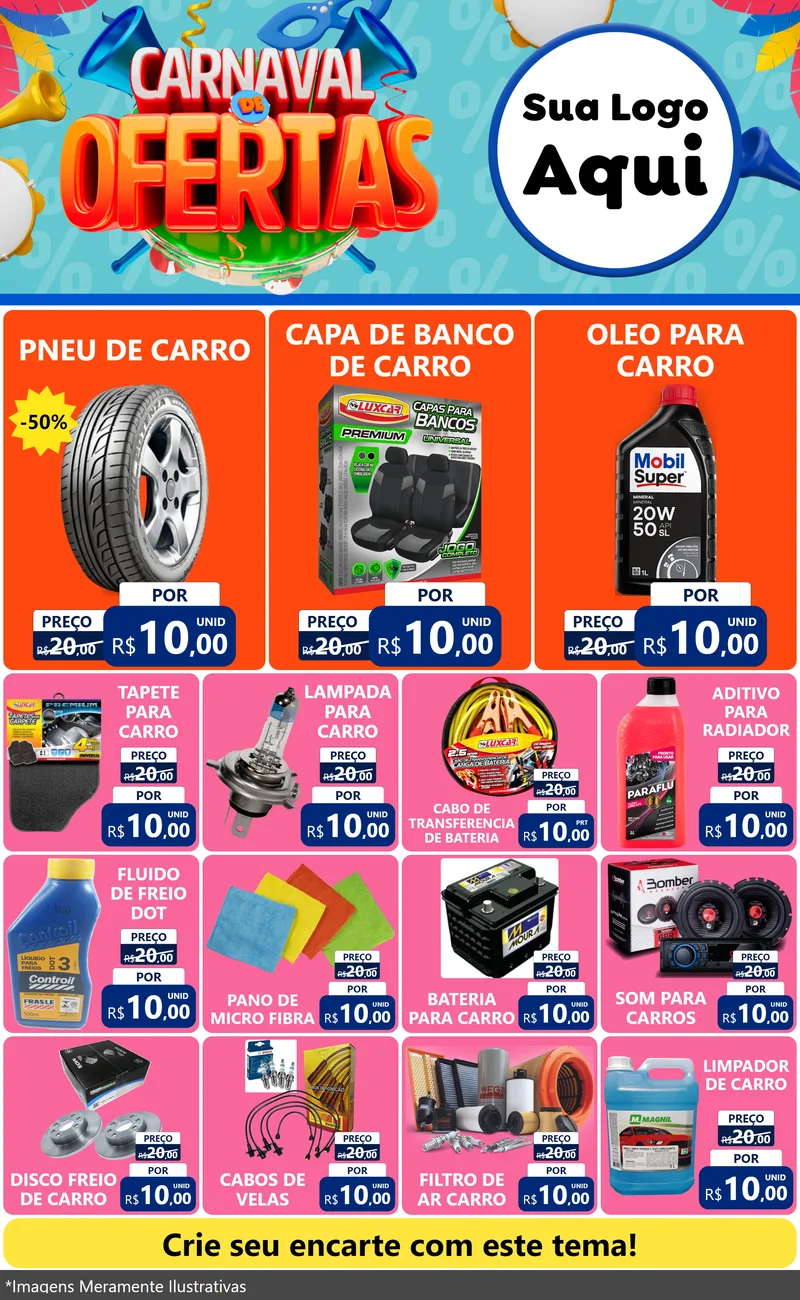Modelo de Encarte para Encarte Grande com o tema Carnaval de Ofertas para Auto peças