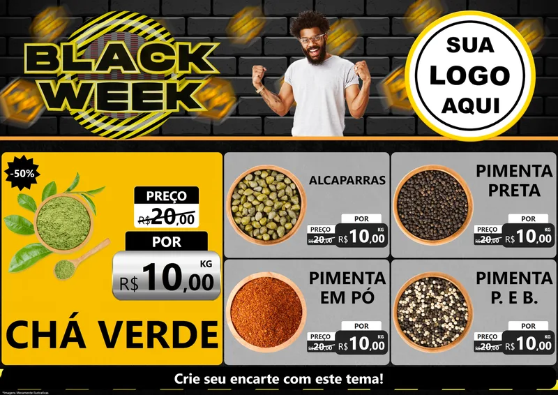 Modelo de Encarte para Encarte A4 Horizontal com o tema Black Week para Produtos Naturais