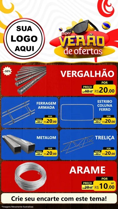 Modelo de TV para TV Vertical com o tema Super Verão de Ofertas para Ferragens