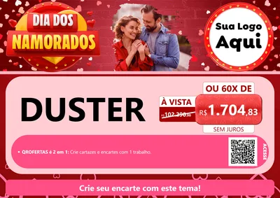 Modelo de Cartaz para Cartaz A4 Horizontal com o tema Dia Dos Namorados para Concessionaria de Carros