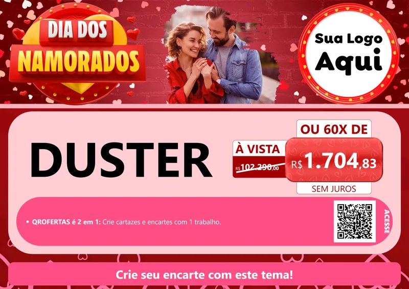 Modelo de Cartaz para Cartaz A4 Horizontal com o tema Dia Dos Namorados para Concessionaria de Carros