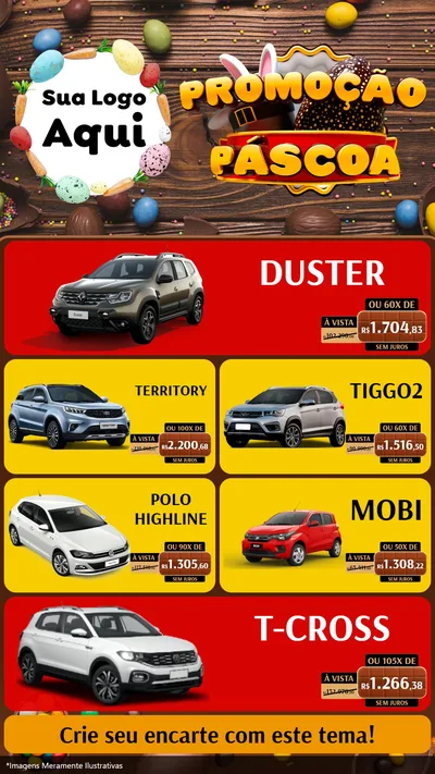 Modelo de TV para TV Vertical com o tema Promoção Páscoa para Concessionaria de Carros