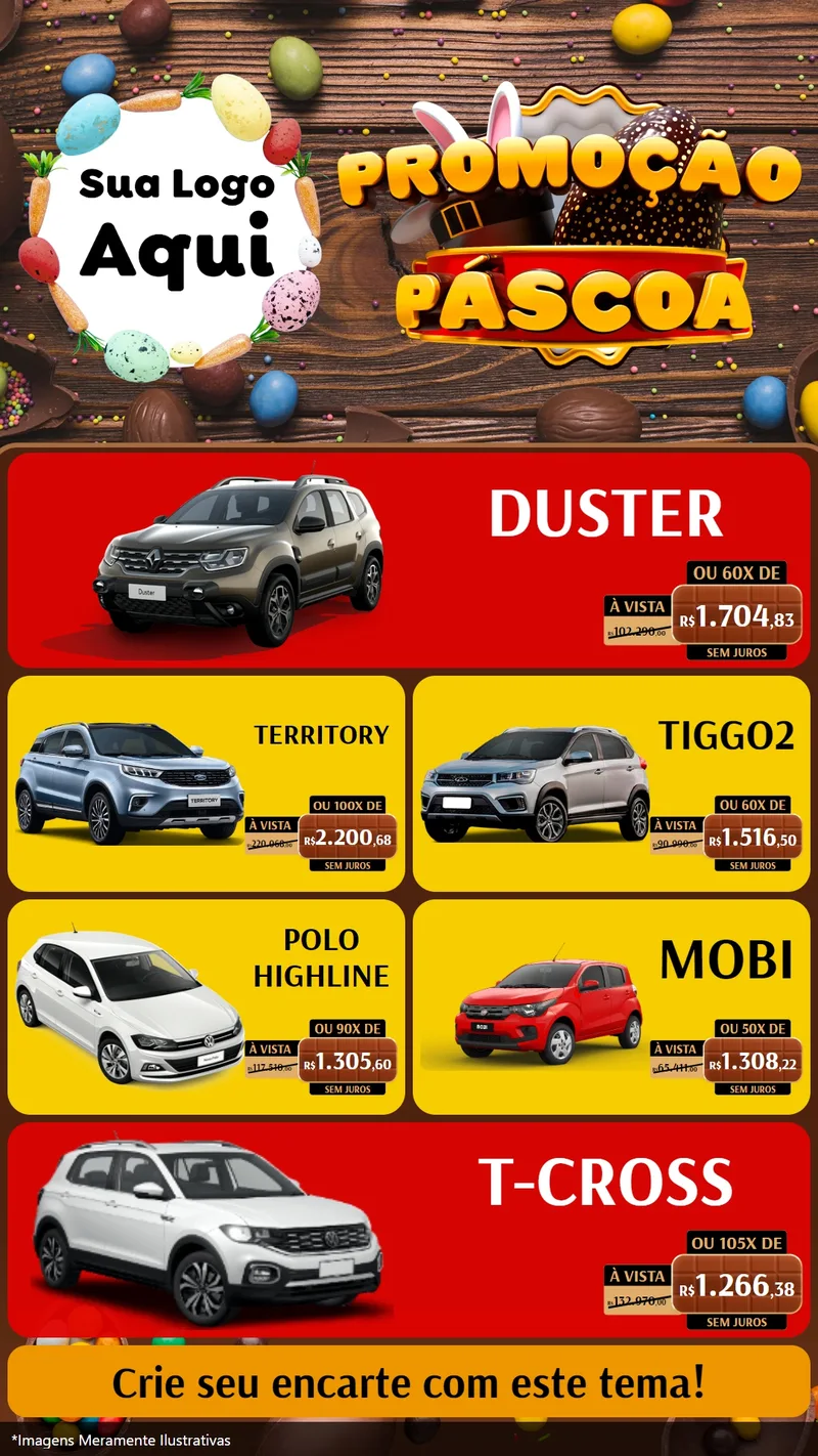 Modelo de TV para TV Vertical com o tema Promoção Páscoa para Concessionaria de Carros