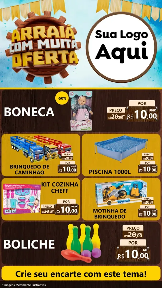 Modelo de TV para TV Vertical com o tema Ofertas de São João - Junina para Brinquedos