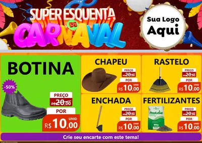 Modelo de Encarte para Encarte A4 Horizontal com o tema Super Esquenta de Carnaval para Agropecuária