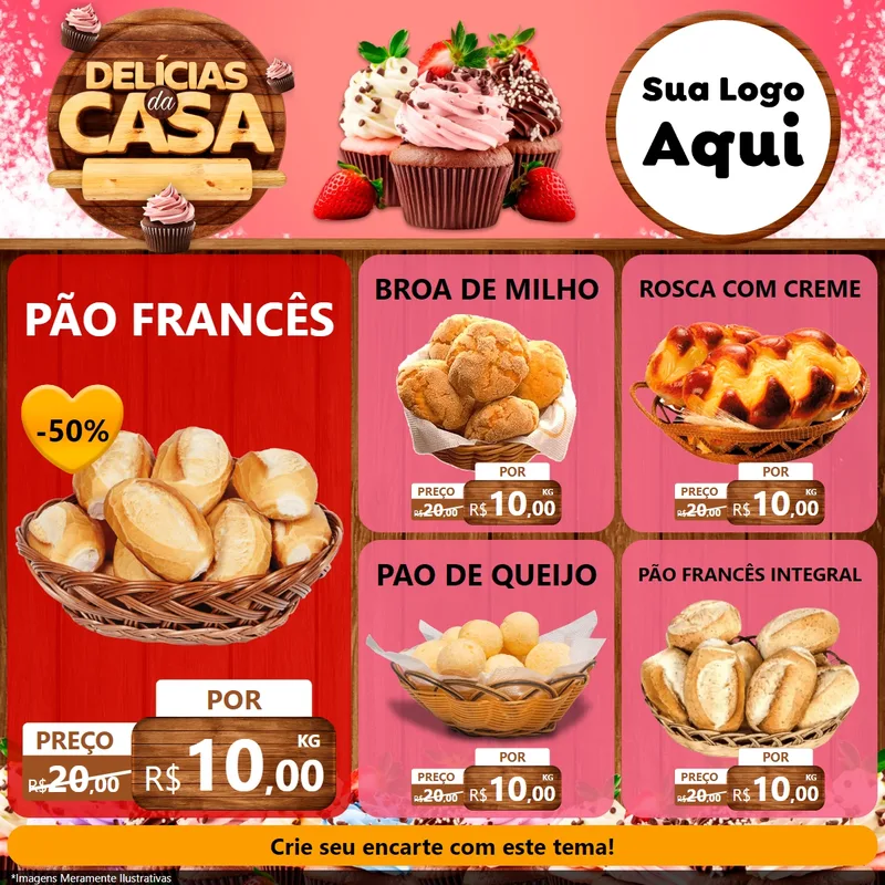 Modelo de Rede Social para Feed Facebook com o tema Delícias da Casa para Padaria