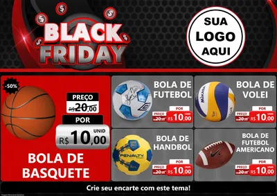 Modelo de Encarte para Encarte A4 Horizontal com o tema Black Friday para Artigos Esportivos