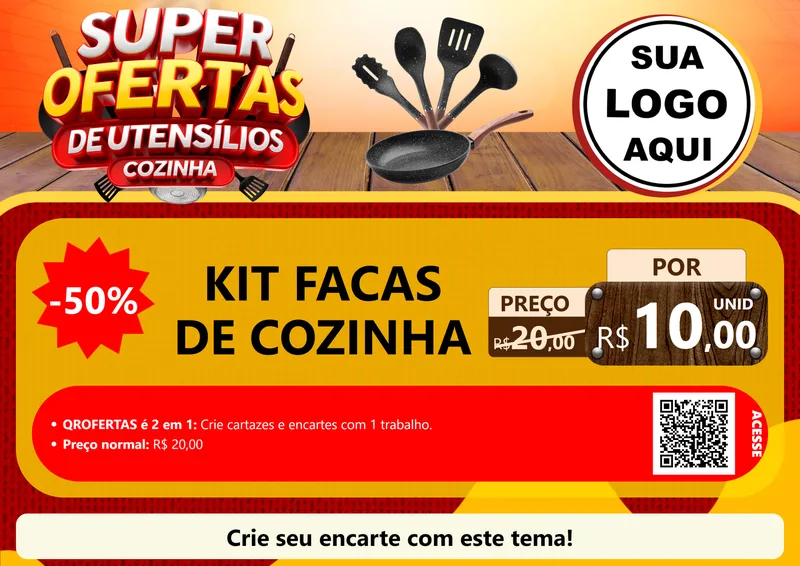 Modelo de Cartaz para Cartaz A4 Horizontal com o tema Super Ofertas de Utensílios - Cozinha para Utilidades Domésticas