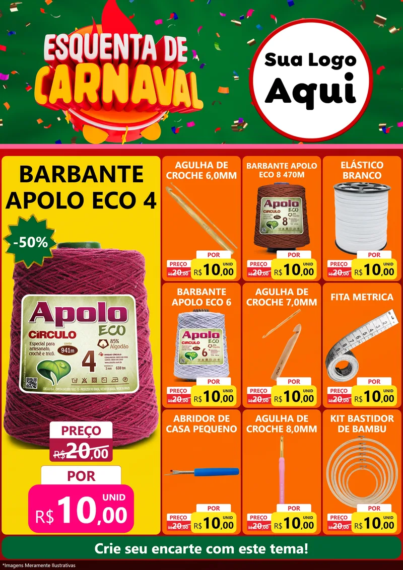 Modelo de Encarte para Encarte A4 Vertical com o tema Esquenta de Carnaval para Armarinho e Aviamentos