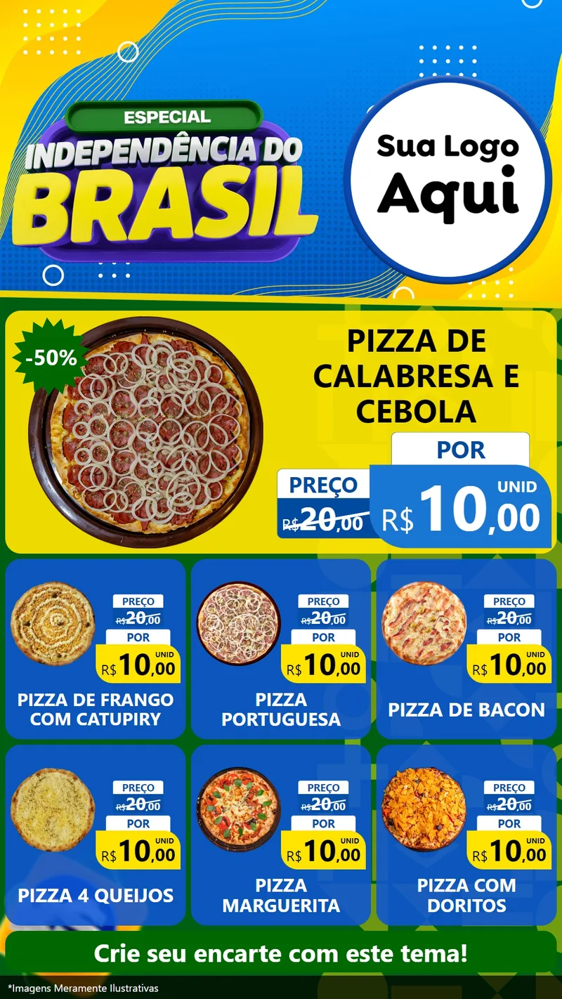 Modelo de Rede Social para Stories com o tema Especial Independência do Brasil para Pizzaria