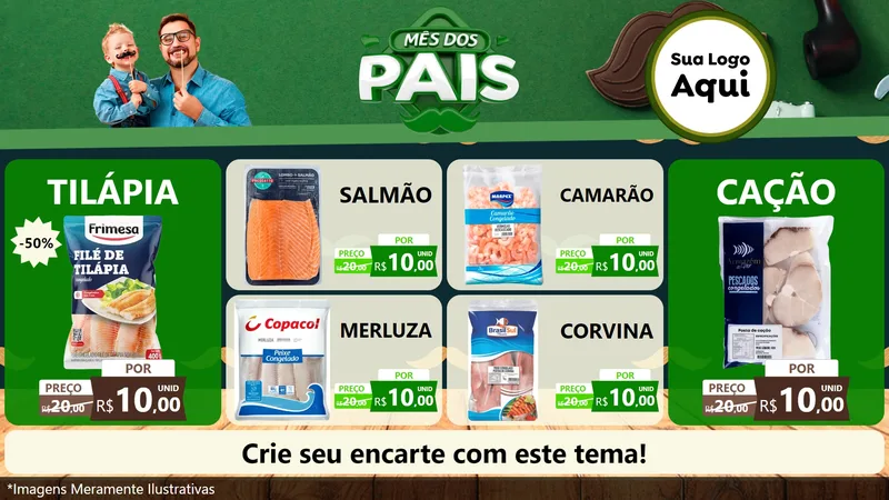 Modelo de TV para TV Horizontal com o tema Mês dos Pais para Peixaria