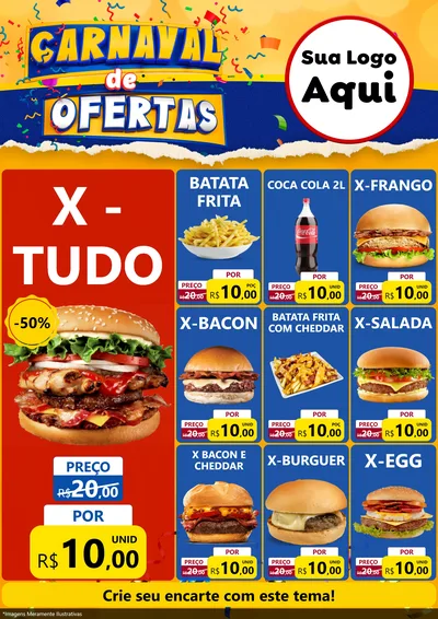 Modelo de Encarte para Encarte A4 Vertical com o tema Carnaval de Ofertas para Hamburgueria